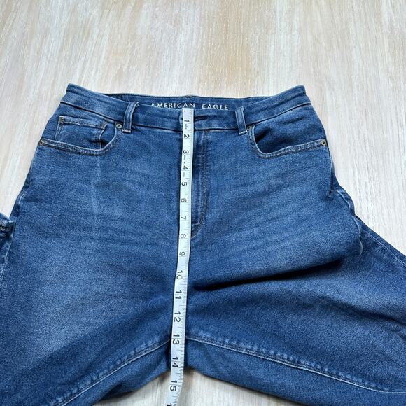American Eagle Curvy Mom Jeans Distressed Ripped Knees Raw Hem Stretch Blue 8 - Picture 7 of 15